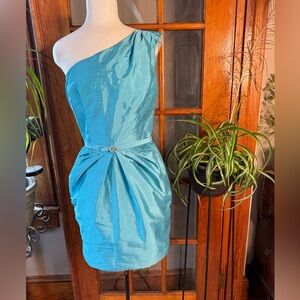 Turquoise Taffeta One Shoulder Alexia Admor Dress Sz S